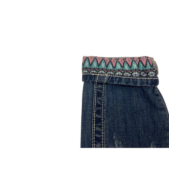 Miss Me Cropped Jeans Sz 24 Aztec Embroidered Cuff Bling Pockets - Picture 2 of 5